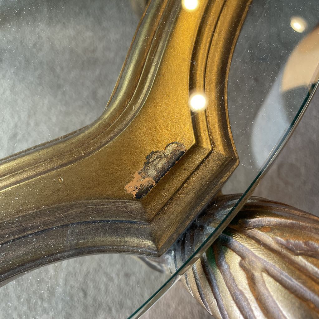 French Provincial Golden Curved Foot Base End Table with Glass Top C SIDE TABLES