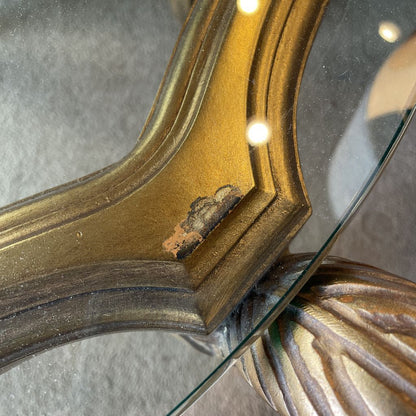 French Provincial Golden Curved Foot Base End Table with Glass Top C SIDE TABLES