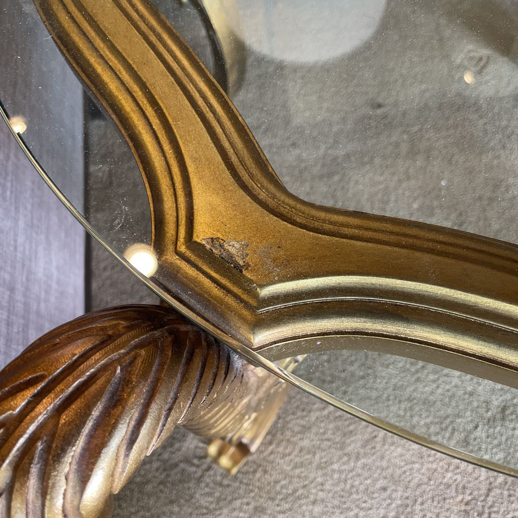 French Provincial Golden Curved Foot Base End Table with Glass Top C SIDE TABLES