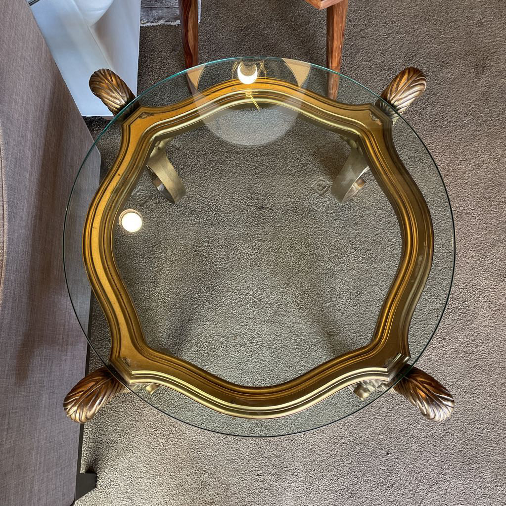 French Provincial Golden Curved Foot Base End Table with Glass Top C SIDE TABLES