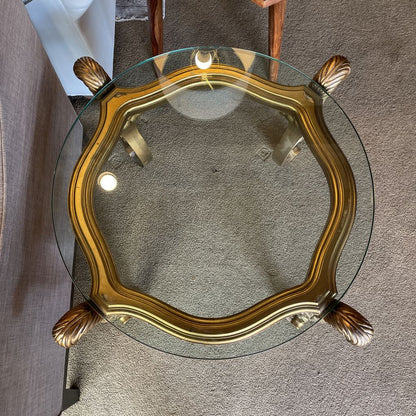 French Provincial Golden Curved Foot Base End Table with Glass Top C SIDE TABLES