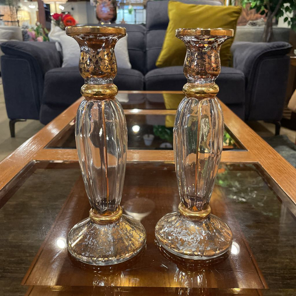 Gold Speckled Glass Candlestick SET/Italy