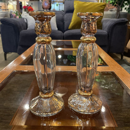 Gold Speckled Glass Candlestick SET/Italy