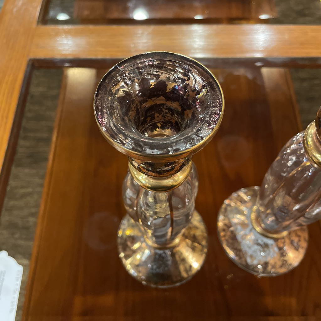 Gold Speckled Glass Candlestick SET/Italy