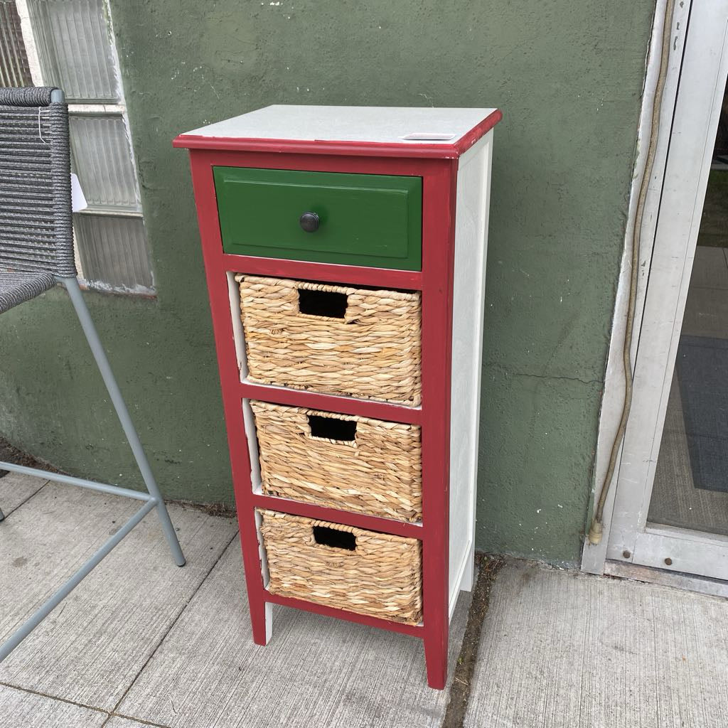 Red & Green Cabinet w/Seagrass Drawers