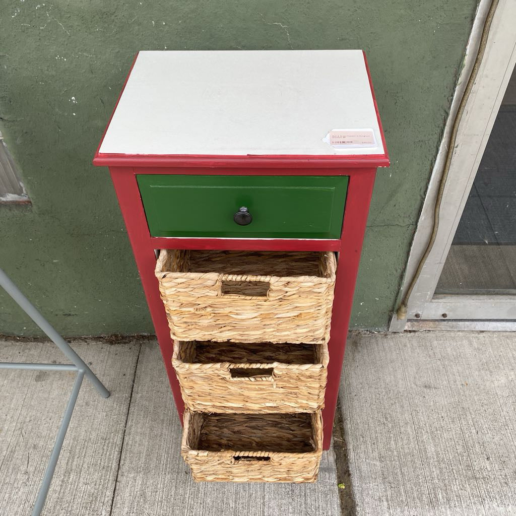 Red & Green Cabinet w/Seagrass Drawers