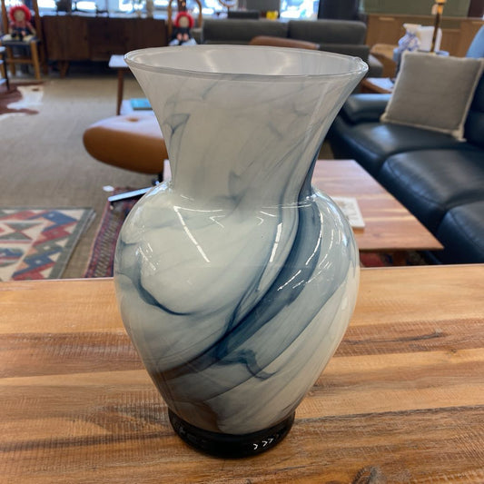 White Bluegrey Swirl Artglass Vase