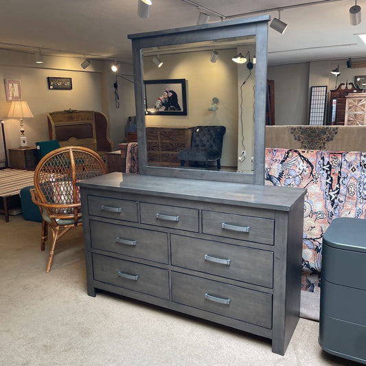 Scandinavian Design Carter Grey 7 Drawer Lowboy with Mirror