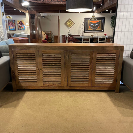 Mango Wood Slatted 4 Door Credenza