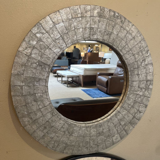 Silver Faux Stone Round Wall Mirror
