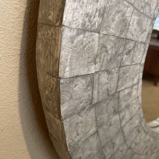 Silver Faux Stone Round Wall Mirror