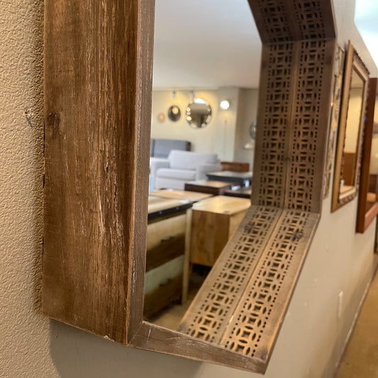 Hexagon Wood Frame Wall Mirror