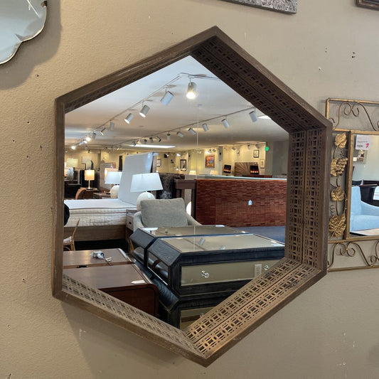 Hexagon Wood Frame Wall Mirror