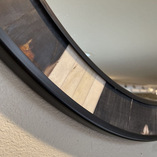 White, Black & Brown w. Black Border Round Tile Wall Mirror