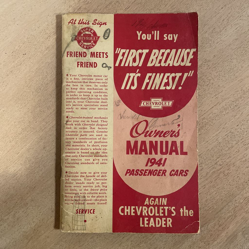 1941 Chevrolet Owner's Manual UNIQUE FINDS
