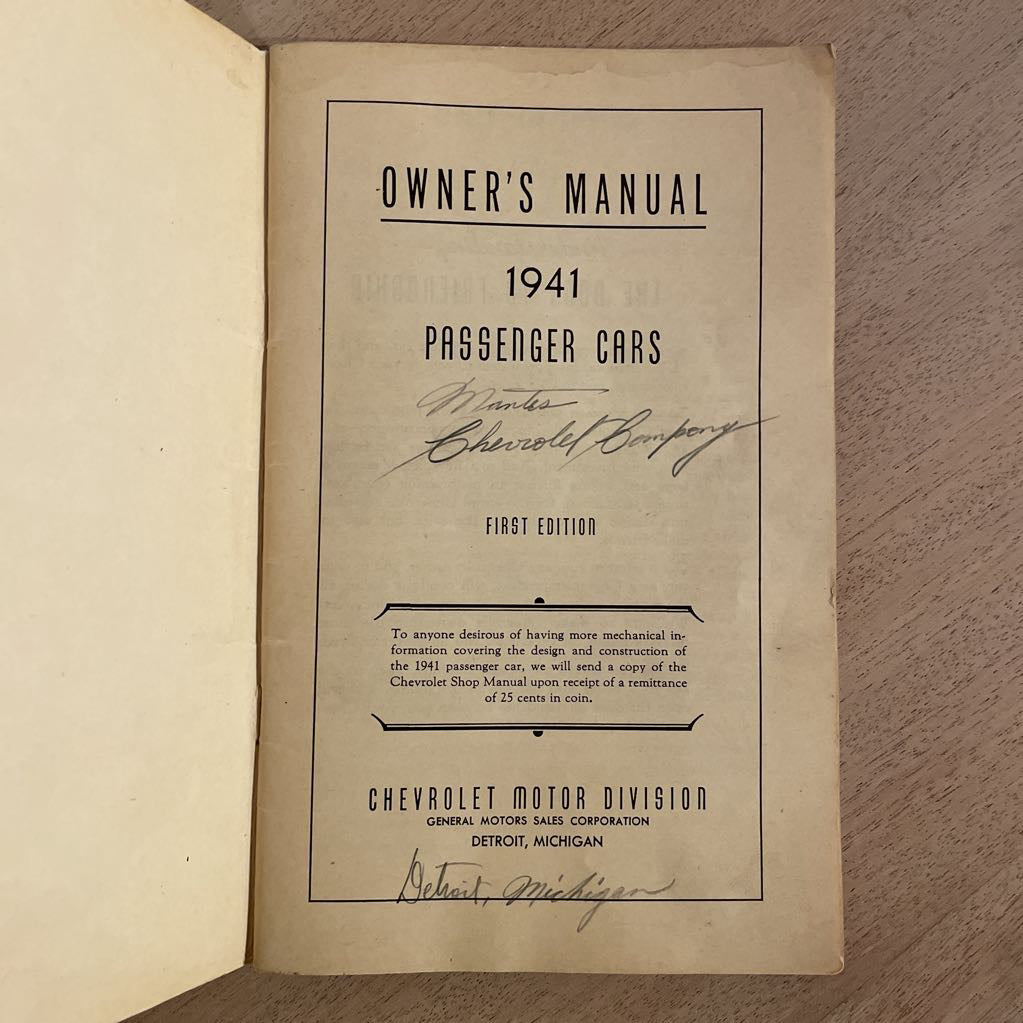 1941 Chevrolet Owner's Manual UNIQUE FINDS