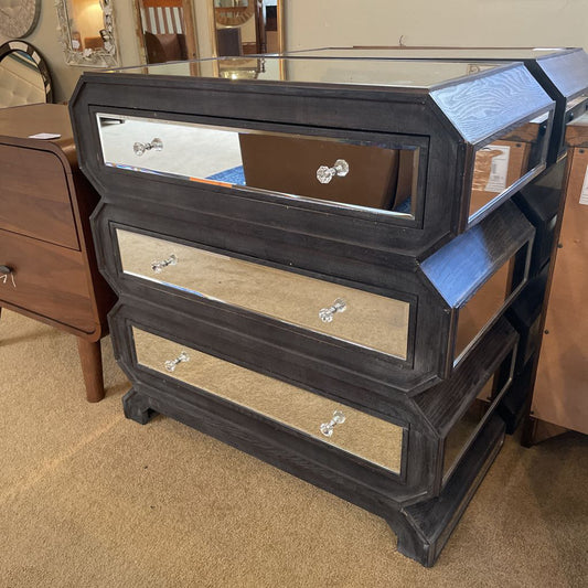 Geometric Mirrored 3 Drawer Nightstand