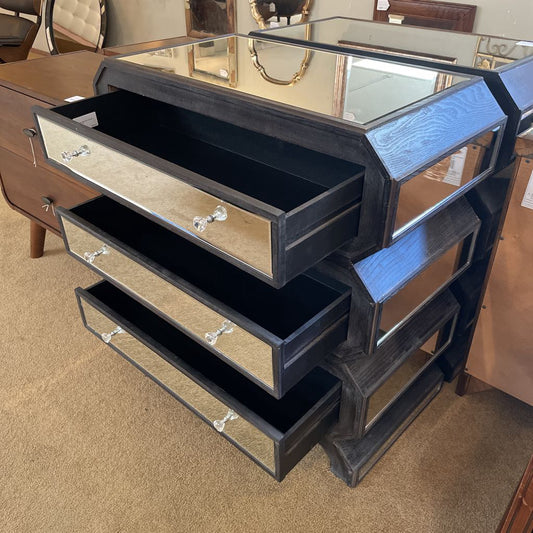 Geometric Mirrored 3 Drawer Nightstand