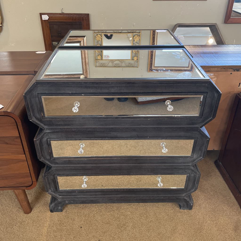 Geometric Mirrored 3 Drawer Nightstand C NIGHTSTANDS