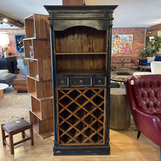 Black Distressed Wood Wine Cabinet