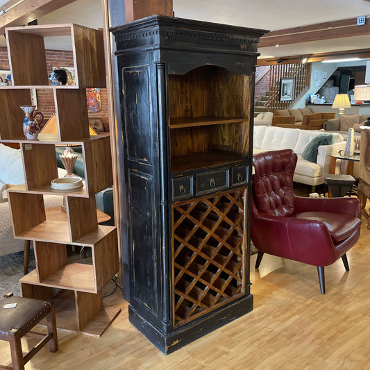 Black Distressed Wood Wine Cabinet
