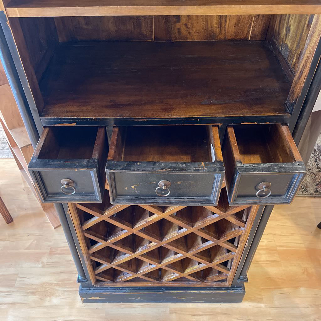 Black Distressed Wood Wine Cabinet C CABINETS