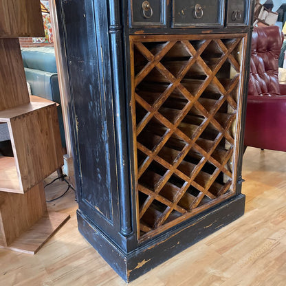 Black Distressed Wood Wine Cabinet C CABINETS