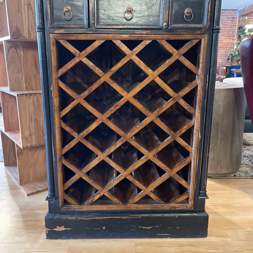Black Distressed Wood Wine Cabinet C CABINETS