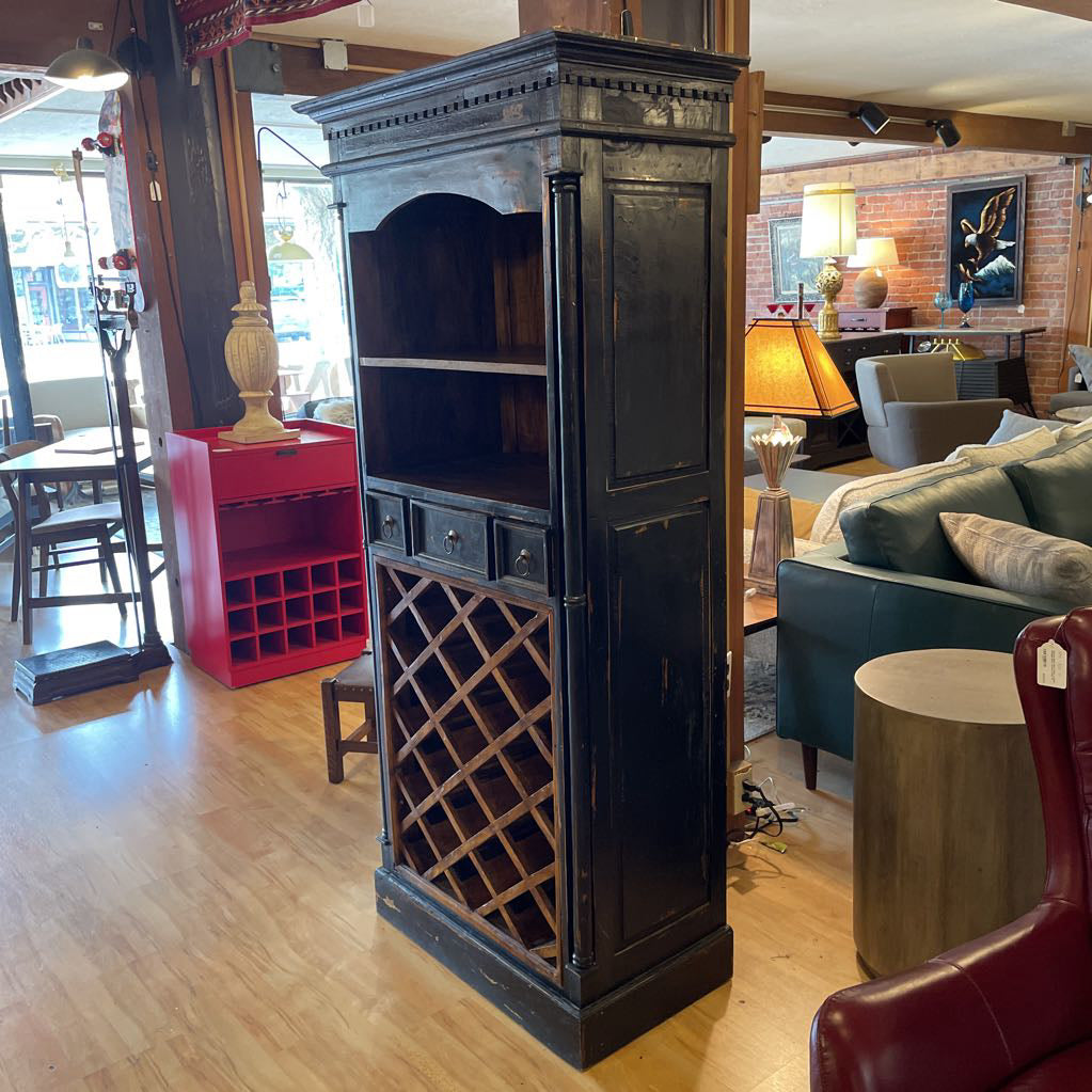 Black Distressed Wood Wine Cabinet C CABINETS