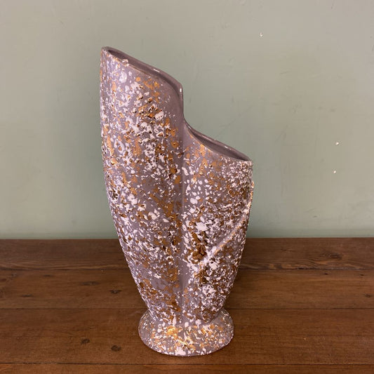 Signed Grey White & Gold Splatter Glaze MCM Vase