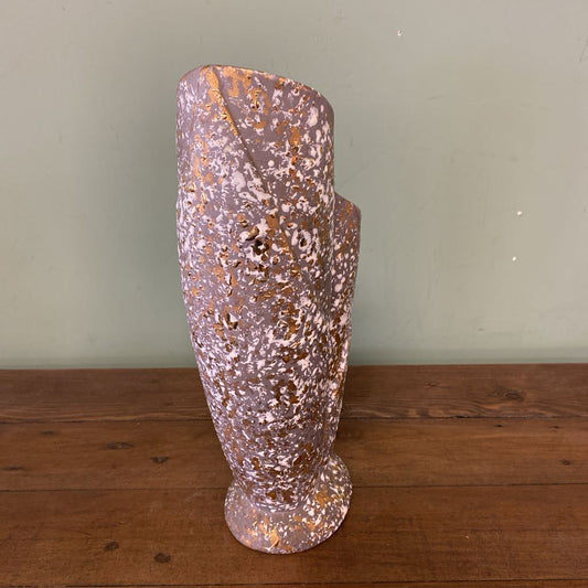 Signed Grey White & Gold Splatter Glaze MCM Vase