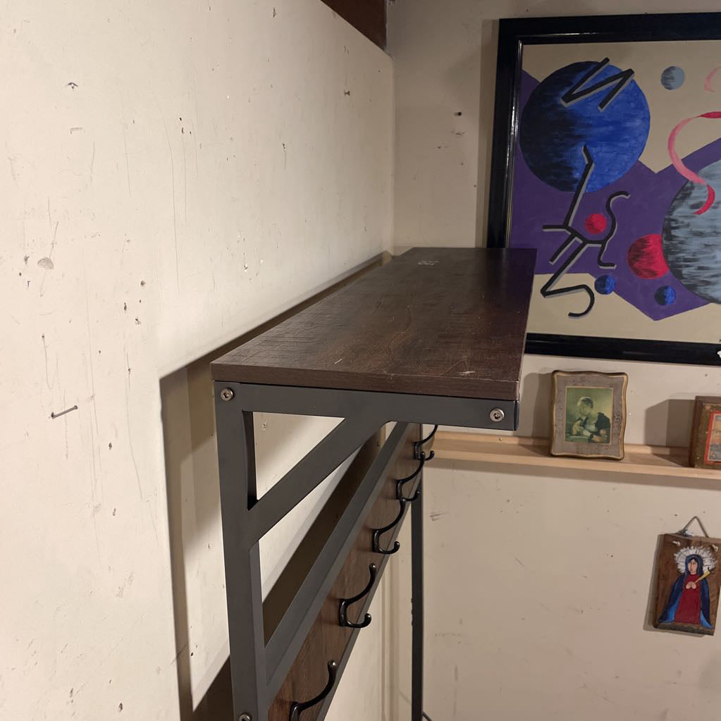 Industrial Metal + Faux Wood Coat Rack Bench
