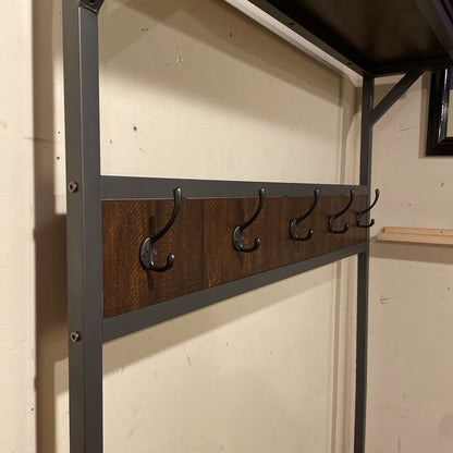 Industrial Metal + Faux Wood Coat Rack Bench