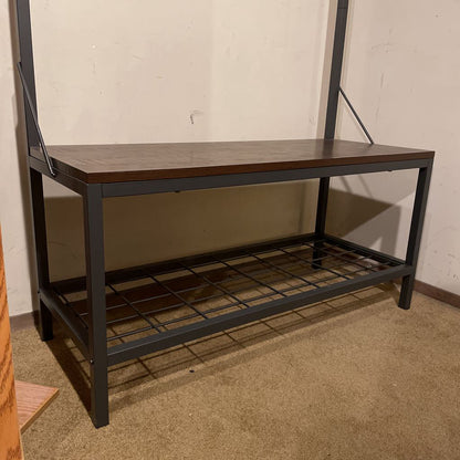 Industrial Metal + Faux Wood Coat Rack Bench