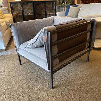 Metal Frame Grey Fabric Slinged Arm Chair U ACCENT CHAIRS