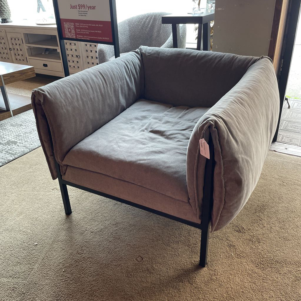 Metal Frame Grey Fabric Slinged Arm Chair AS IS U ACCENT CHAIRS