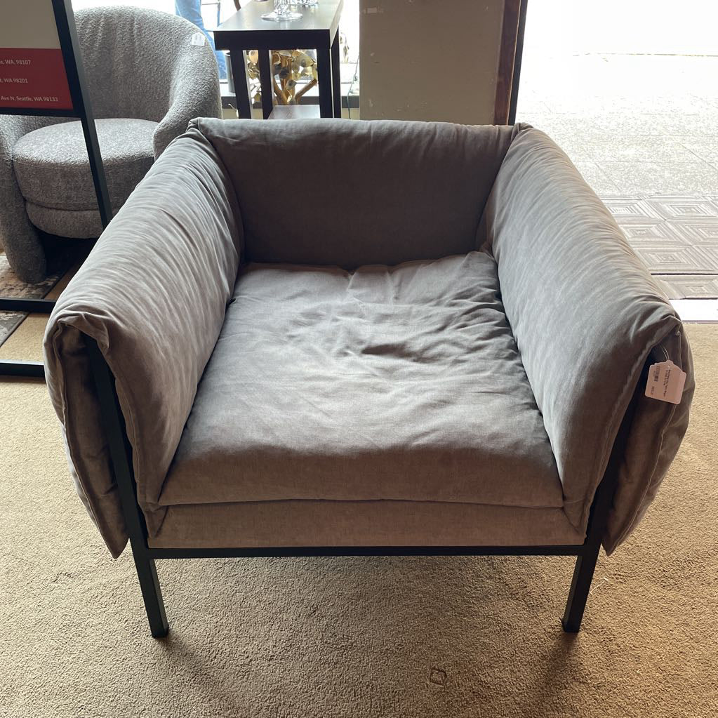 Metal Frame Grey Fabric Slinged Arm Chair AS IS U ACCENT CHAIRS