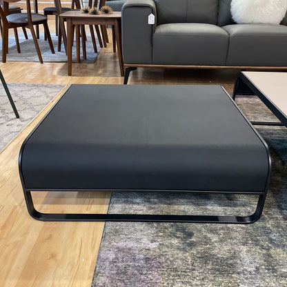 Taupe & Black Vegan Leather Nesting Coffee Table Set w/ Curved Black Metal Frame C COFFEE TABLES