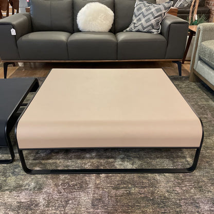 Taupe & Black Vegan Leather Nesting Coffee Table Set w/ Curved Black Metal Frame C COFFEE TABLES
