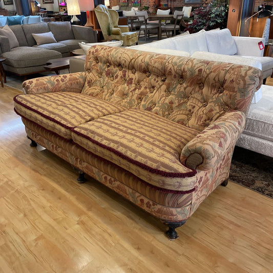 Vintage Tufted Floral & Asian Upholstered Sofa