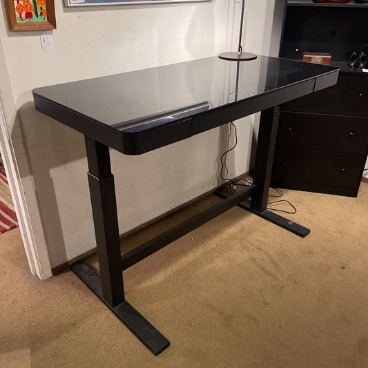 Black Smoked Glass Top Mechanical Standing Desk
