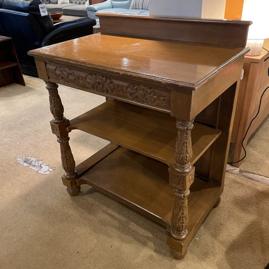 Antique Oak Carved Server w Drawer and Shelves C SIDEBOARDS