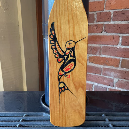 PNW Native Hummingbird Motif Wooden Paddle