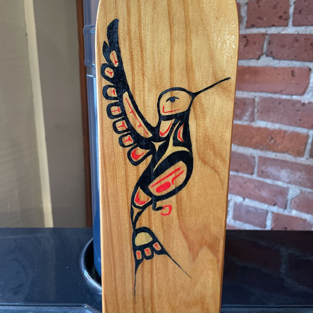 PNW Native Hummingbird Motif Wooden Paddle