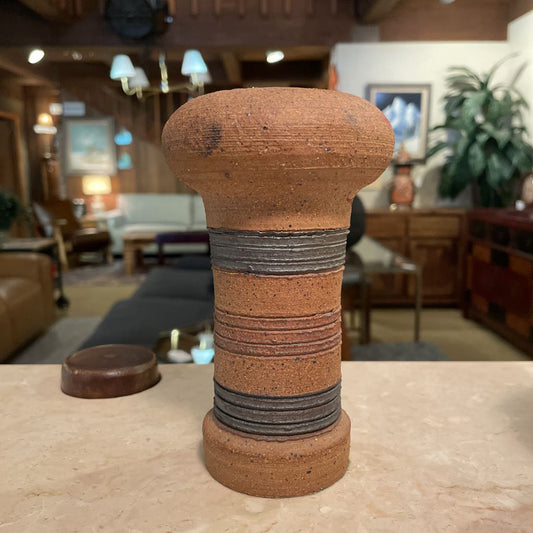 1969 Brown with Grey Stripes Handmade Pottery Bud Vase UNIQUE FINDS