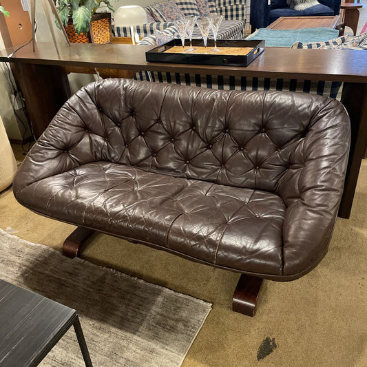 Dark Leather Luna Style Bentwood Frame Loveseat