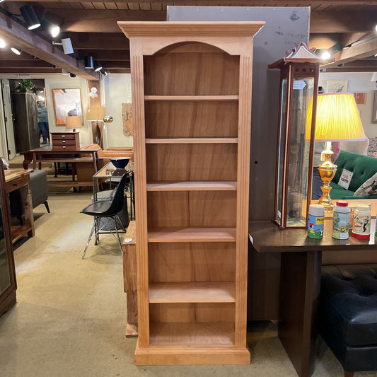 Natural Wood Narrow Bookcase w/ Decorative Trim