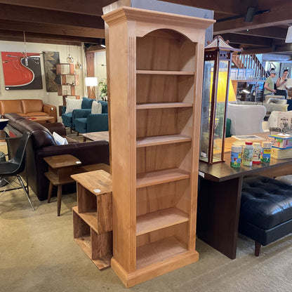 Natural Wood Narrow Bookcase w/ Decorative Trim
