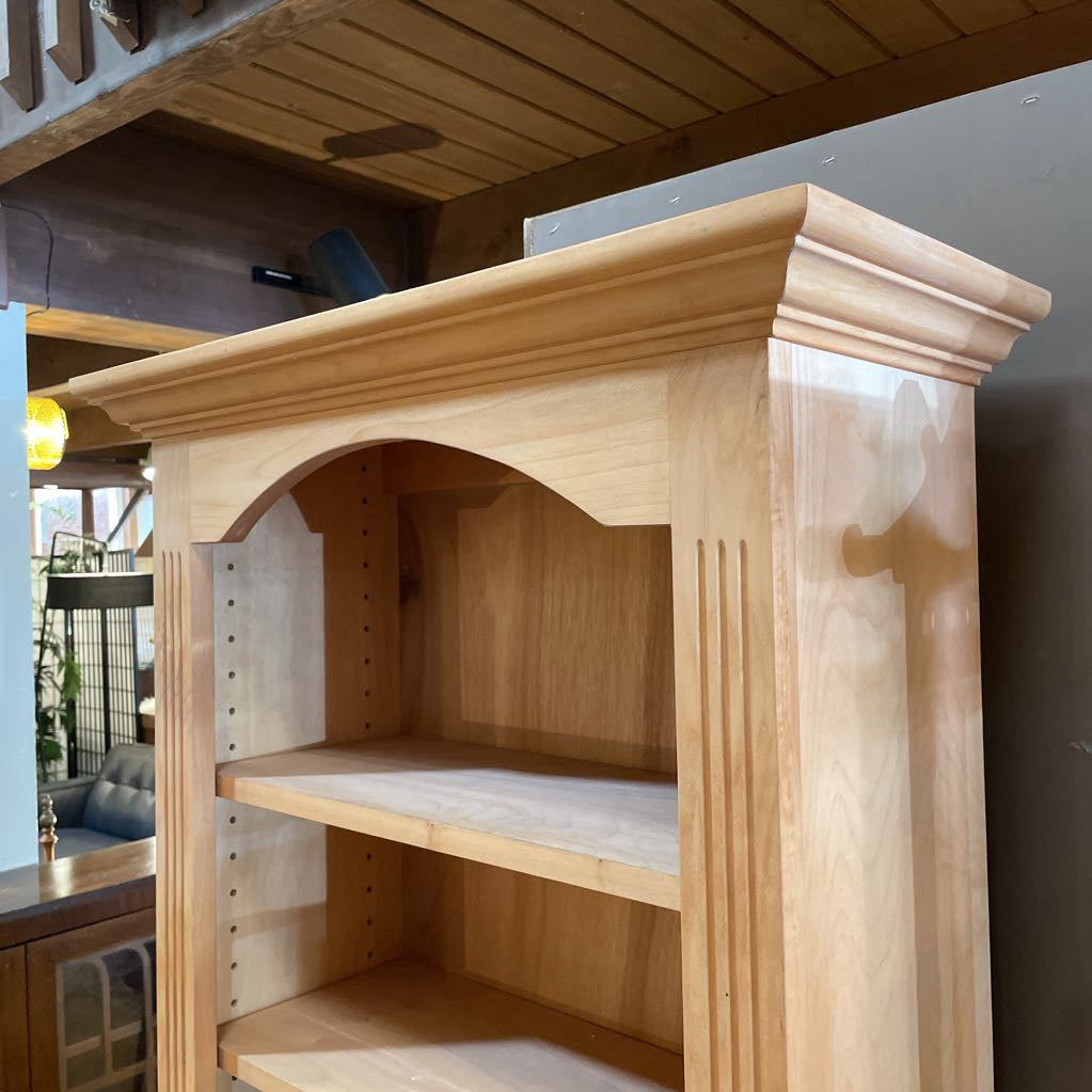 Natural Wood Narrow Bookcase w/ Decorative Trim
