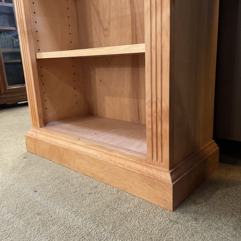 Natural Wood Narrow Bookcase w/ Decorative Trim